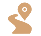 Map pin with winding road icon.
