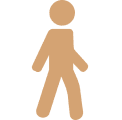 Walking person icon on black background.