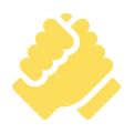 Yellow handshake icon on black background.