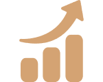 Rising bar graph with upward arrow.