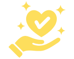Hand holding heart with check mark.