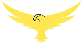 Yellow eagle silhouette on black background.